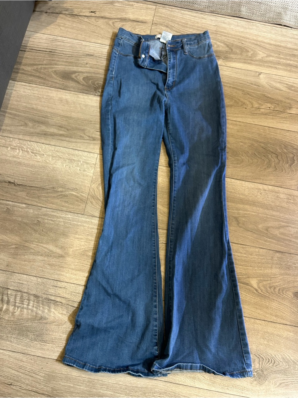 Vibrant Dark Blue High-Rise Flare Jeans